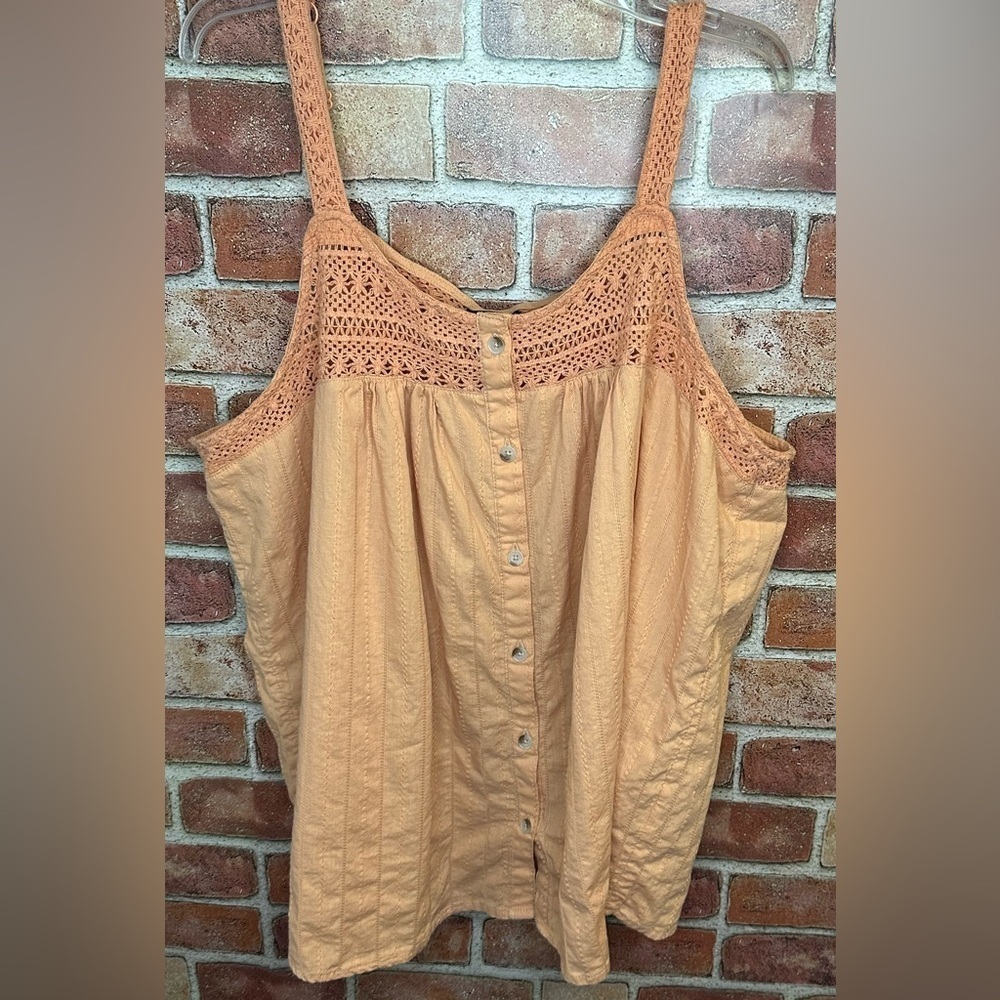 Cotton Embroidered crochet detail babydoll button down Tank Size 2 Torrid plus